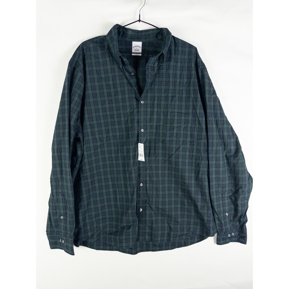 Brooks Brothers Plaid Button Down Shirt Mens XL Green Navy 100% Cotton Preppy Ol